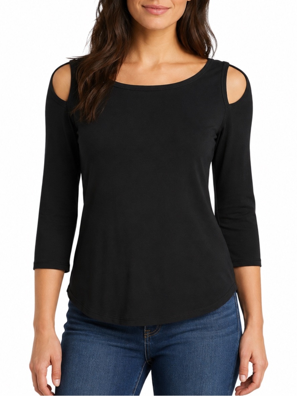 Joseph Ribkoff • Black Cold Shoulder Silky Knit Top